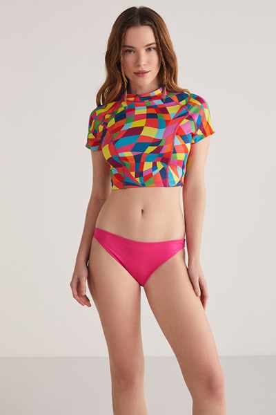 Rainbow Geometrik Desenli Crop Bikini