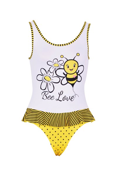 Bee Desenli Arı Baskılı Kız Çocuk Mayo