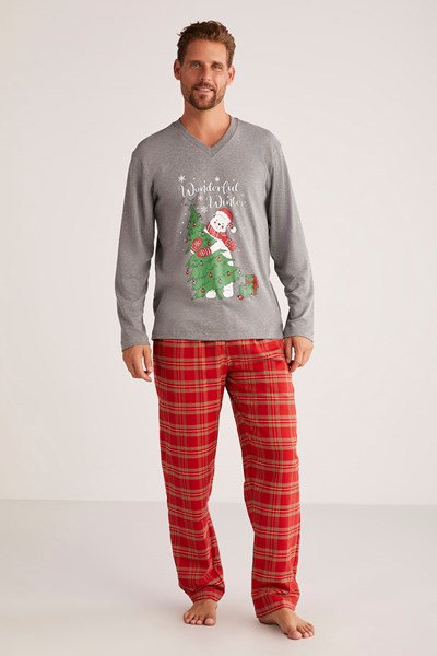 Winter V Yakalı Erkek Pijama Takımı