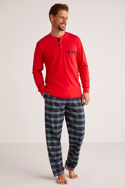 Sam Düğmeli Ekose Erkek Pijama Takımı