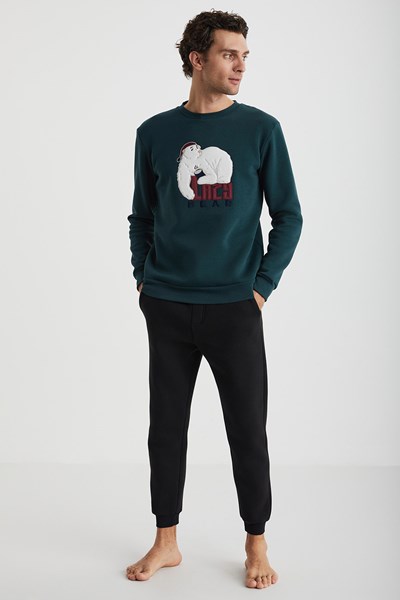 Lazy Nakışlı Erkek Pijama Sweatshirt